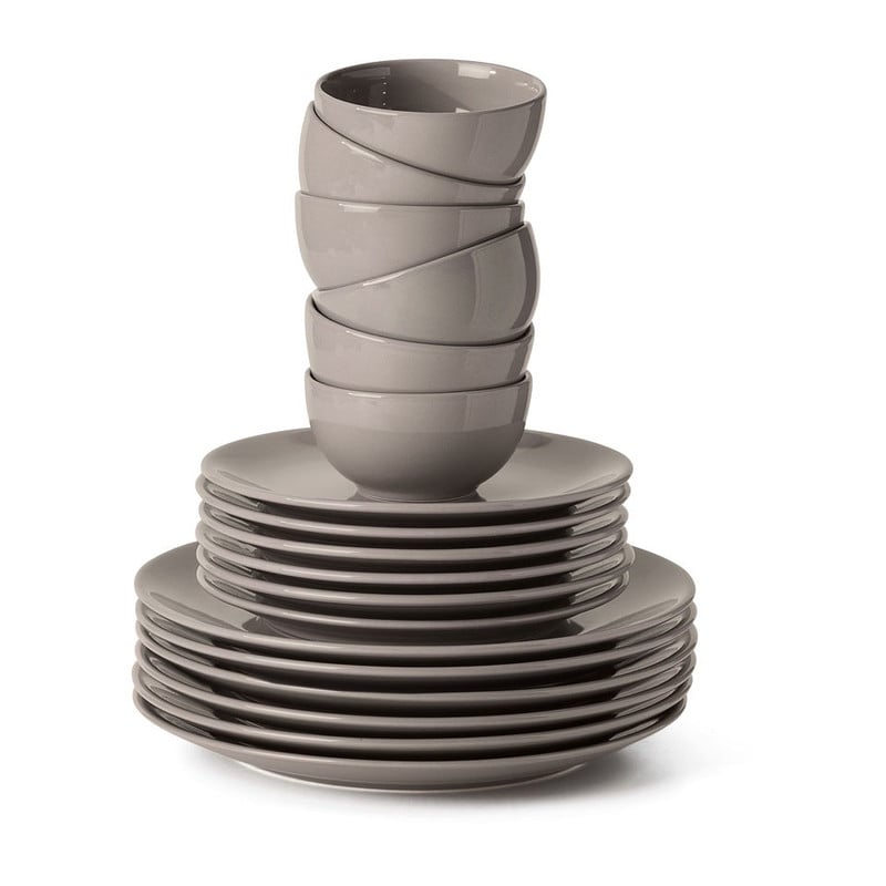 Servies basic - 18-delig - donkertaupe