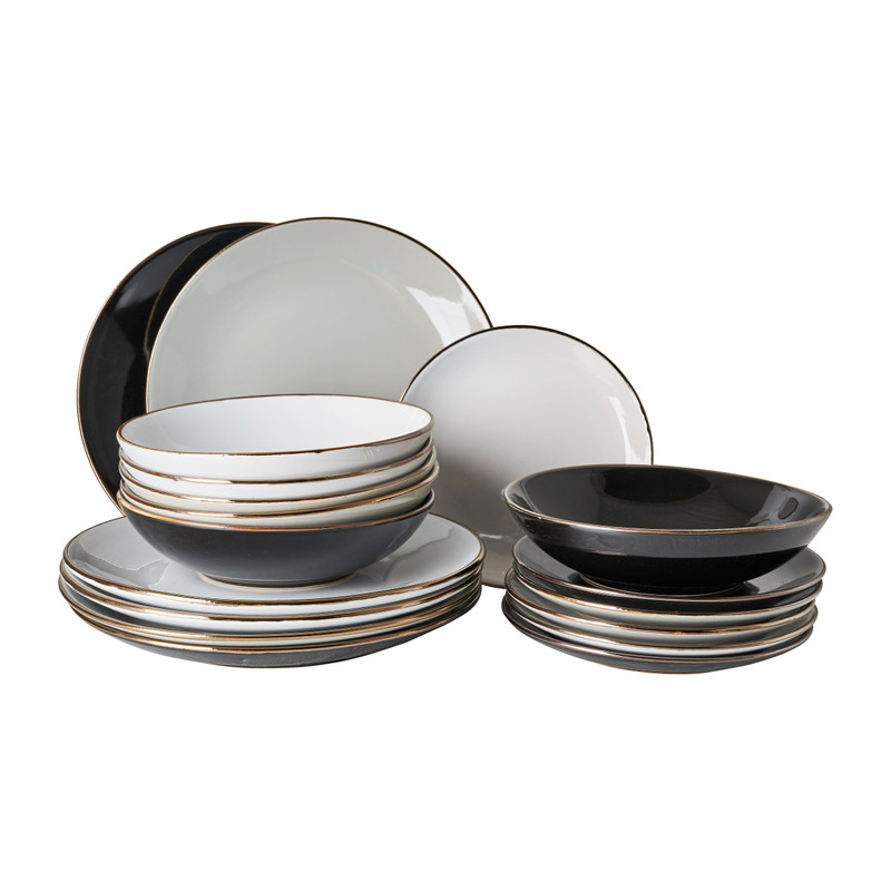 Serviesset goldline - wit/grijs/zwart - 18-delig - 6 persoons