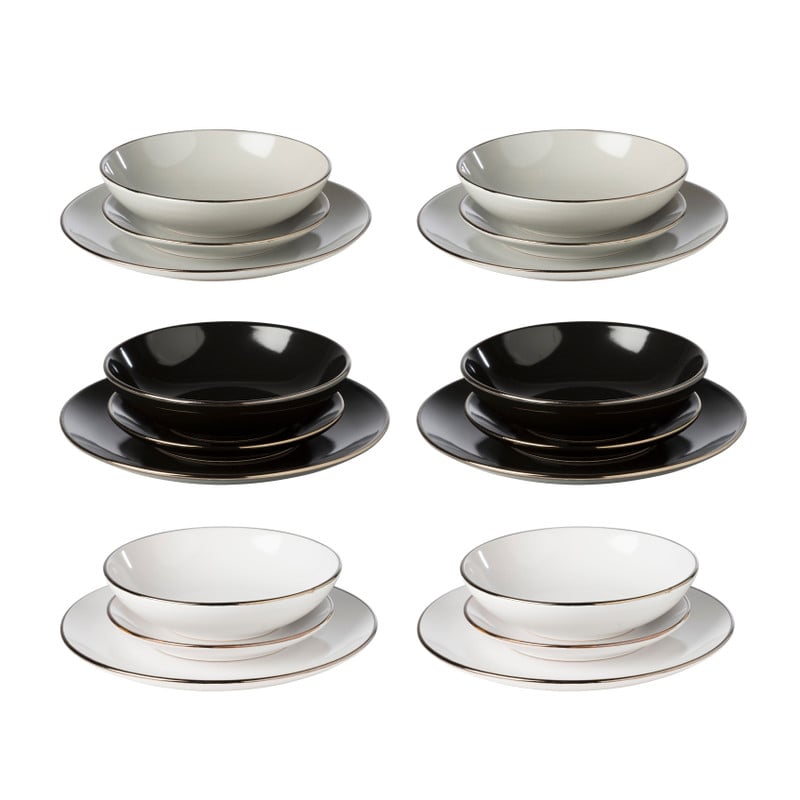 Serviesset goldline - wit/grijs/zwart - 18-delig - 6 persoons