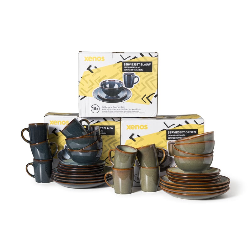 Serviesset - blauw - 16-delig - 4 persoons - reactive glaze