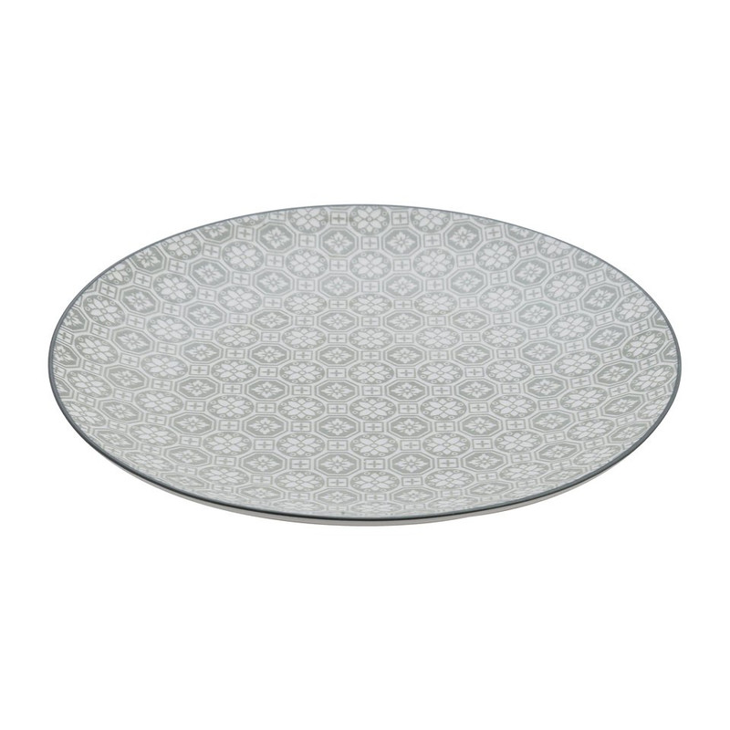 Ontbijtbord Ikat bloem - 21 cm - grijs