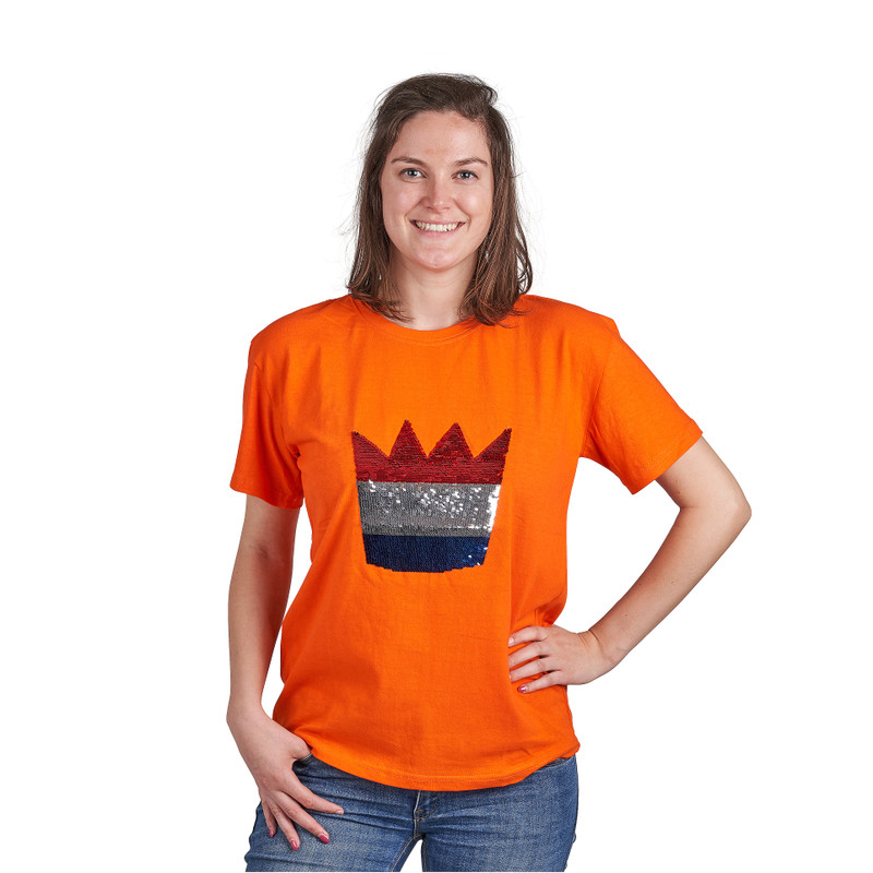 T-shirt kroon - oranje - maat L/XL