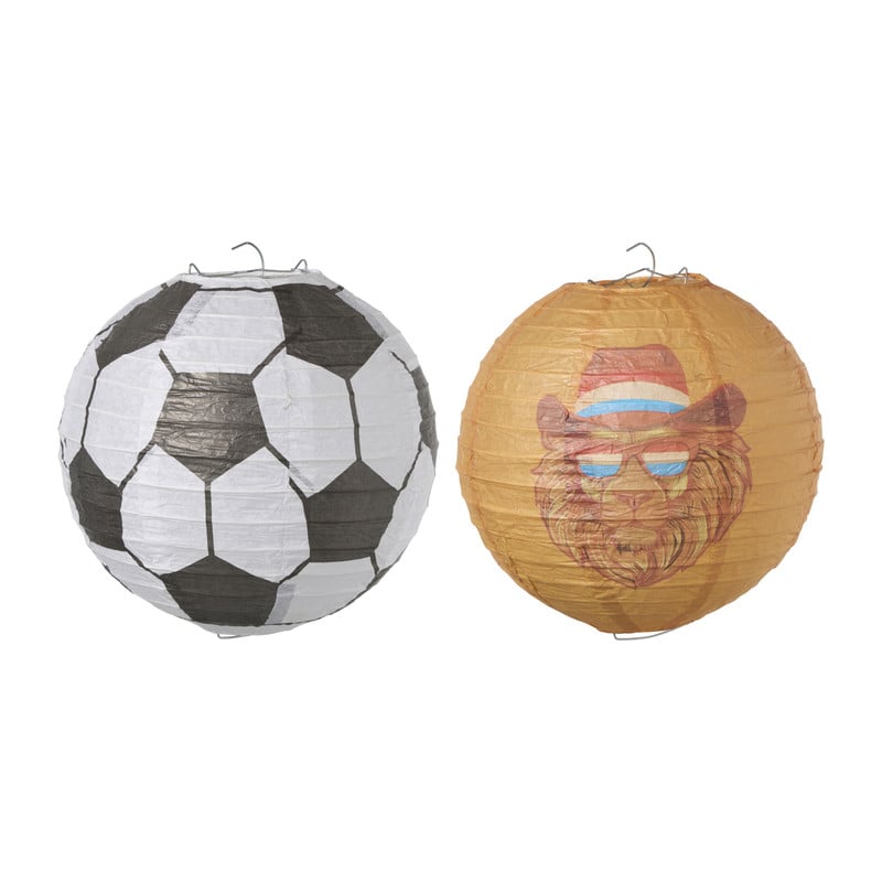 Papieren lampion - oranje/wit/zwart - set van 2