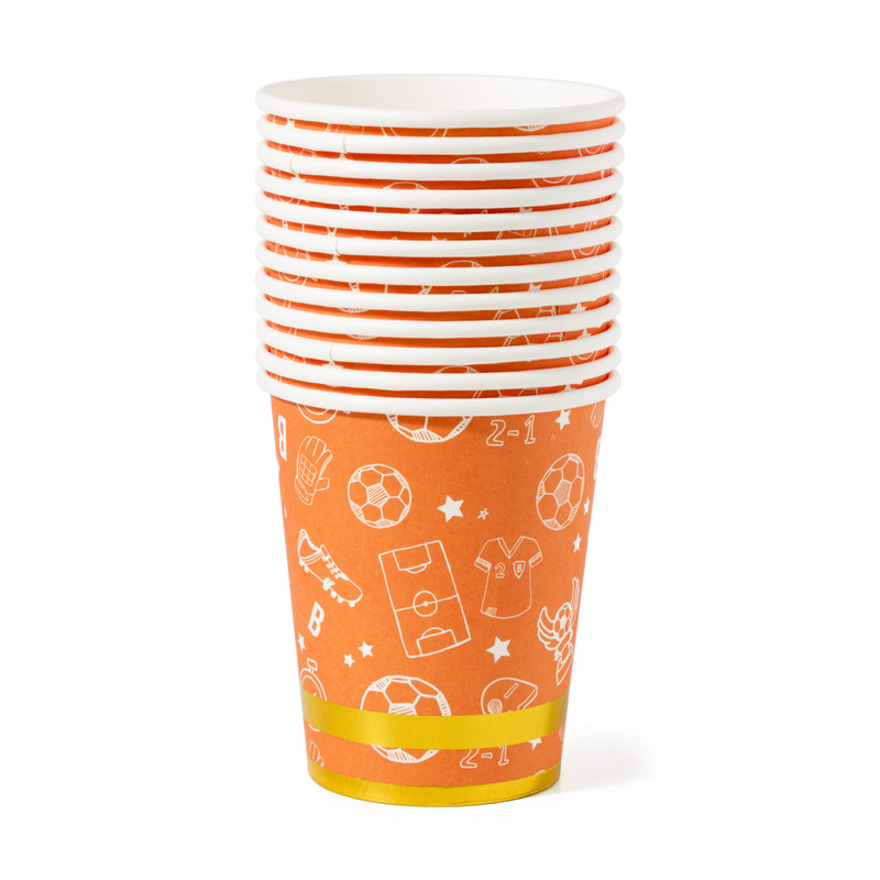Bekers oranje voetbal - set van 12