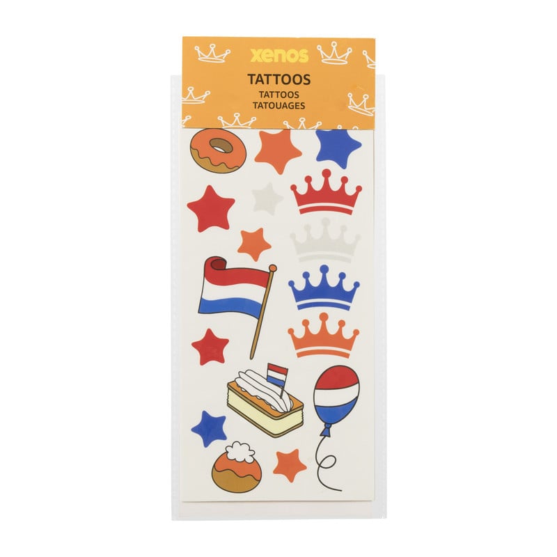 Plak tattoo's - oranje/rood/wit/blauw - set van 16