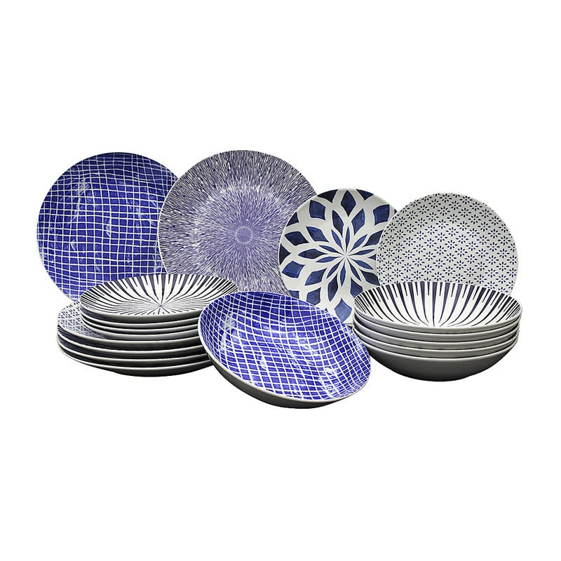 Serviesset Seoul - blauw/wit - 18-delig - 6 persoons