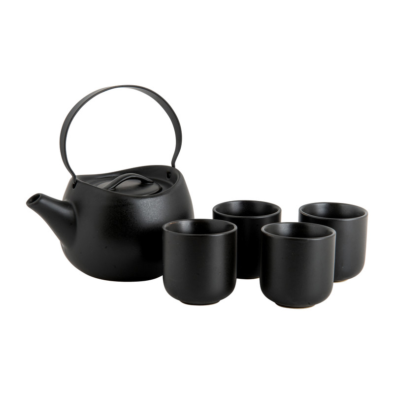 Japanse theepot met 4 kopjes - zwart - 60 cl