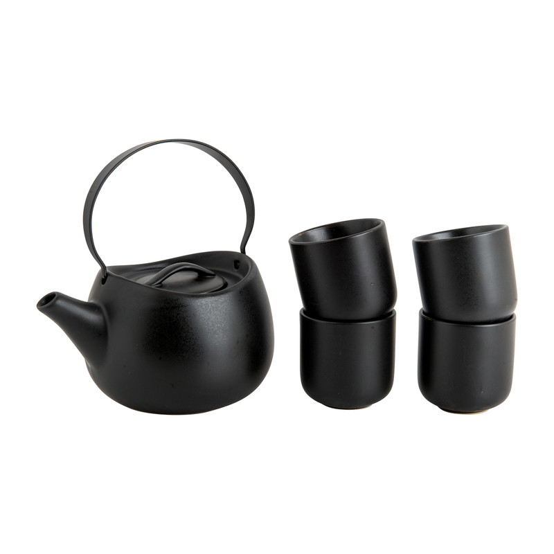 Japanse theepot met 4 kopjes - zwart - 60 cl
