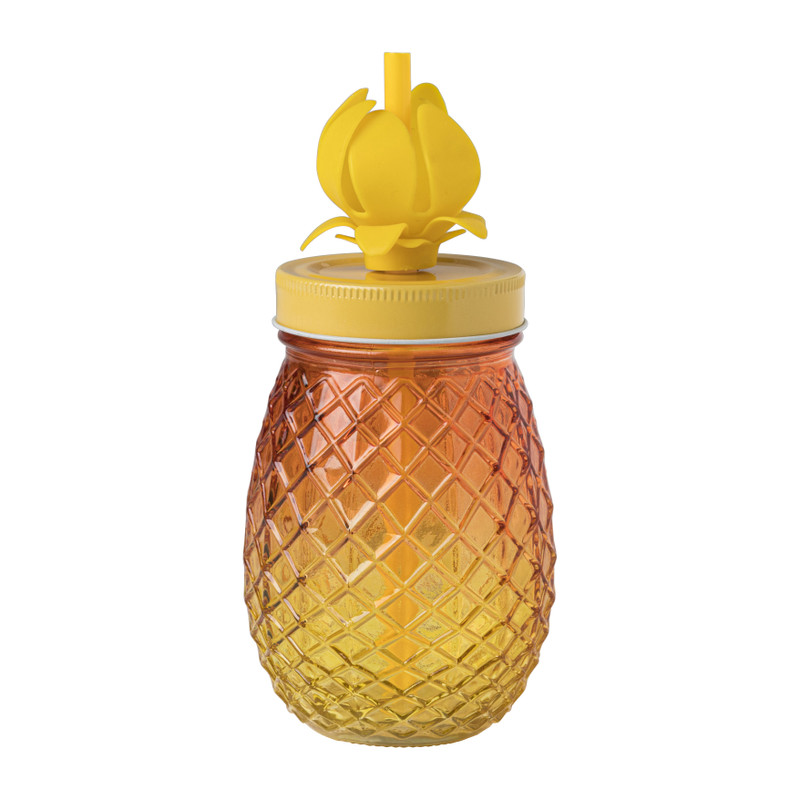 Mason jar tropical - rood/geel - ø8x15 cm
