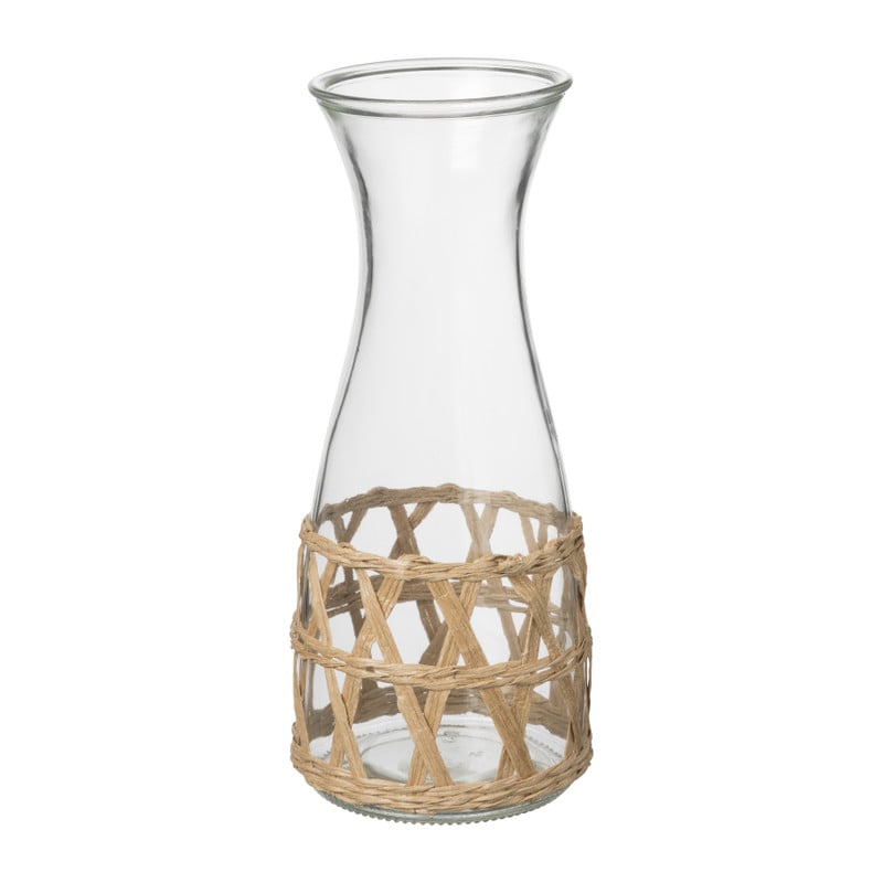 Schenkkan met riet - glas/riet - 1 liter