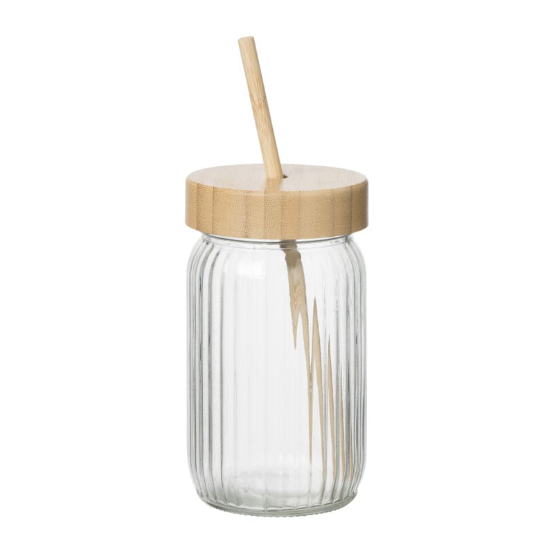 Drinkbeker bamboe met rietje - 450 ml