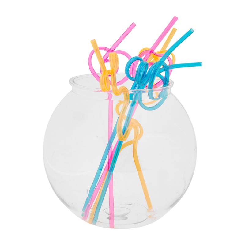 Cocktail vissenkom met 6 rietjes - ⌀19x21 cm  