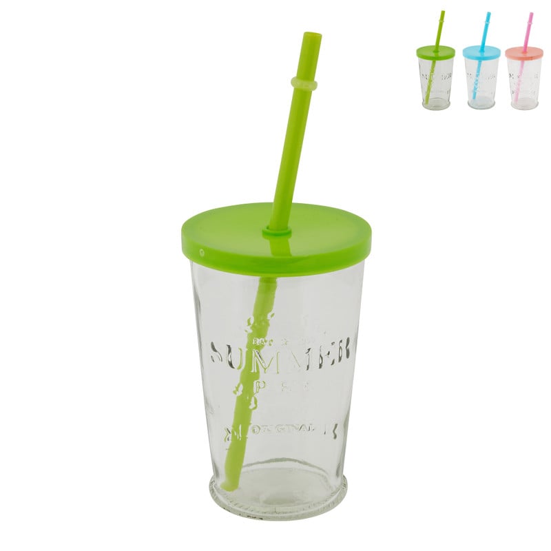 Drinkbeker met rietje - diverse kleuren - 270 ml 
