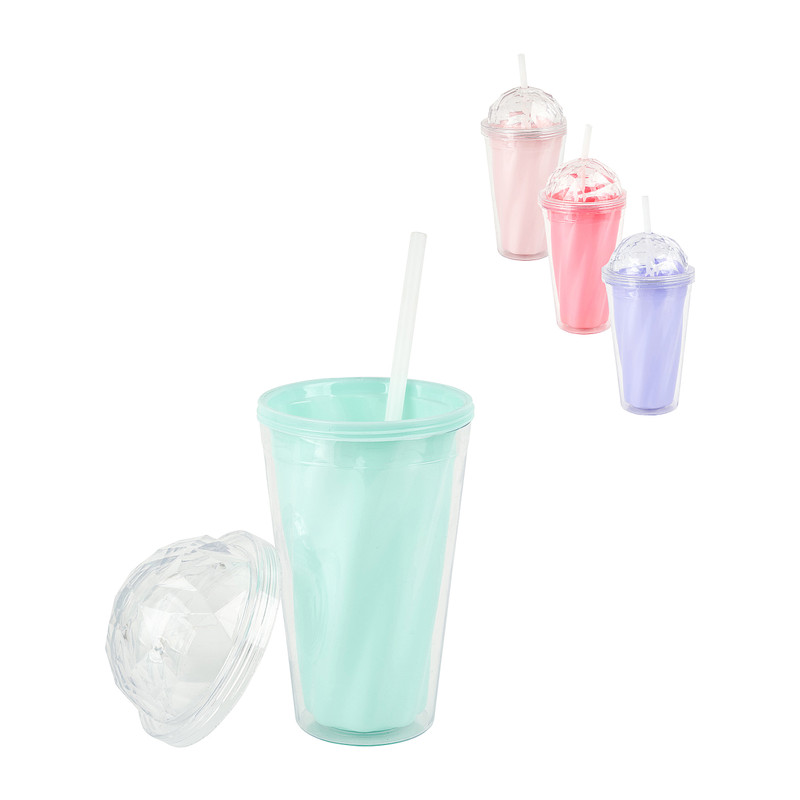 Drinkbeker met rietje - diverse kleuren - 400 ml