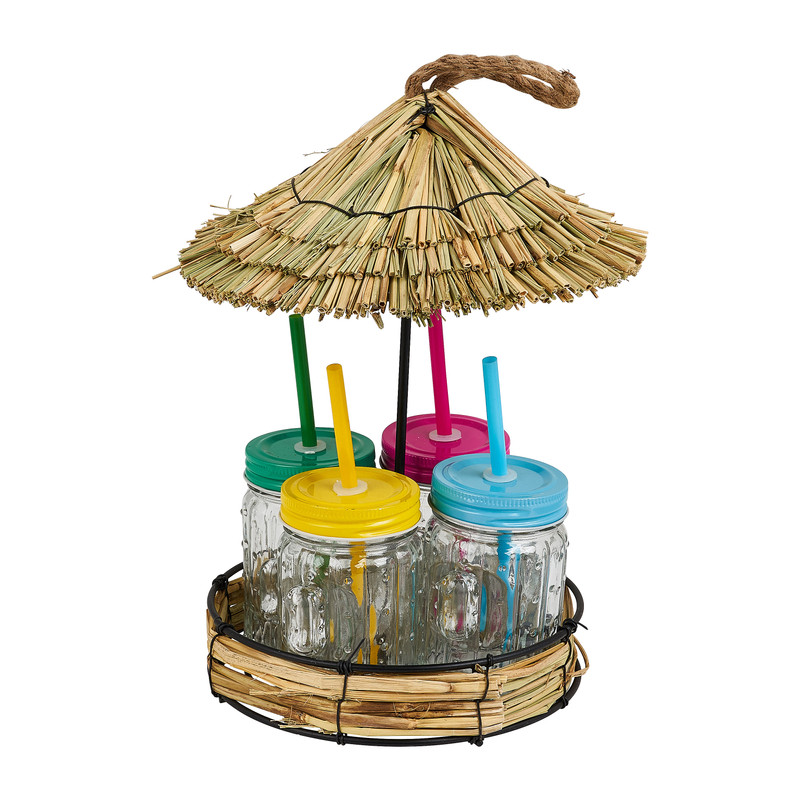 Rieten huisje - 4 drinkbekers