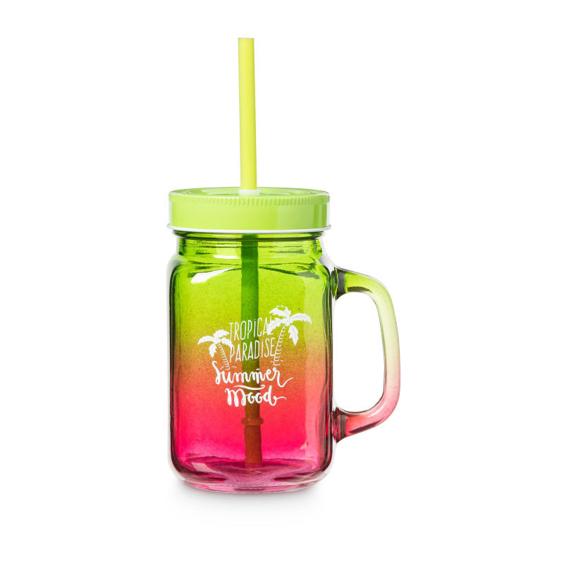Mason jar summer - roze/groen - 450 ml