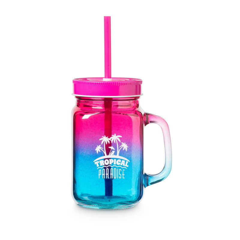 Mason jar summer - roze/blauw - 450 ml