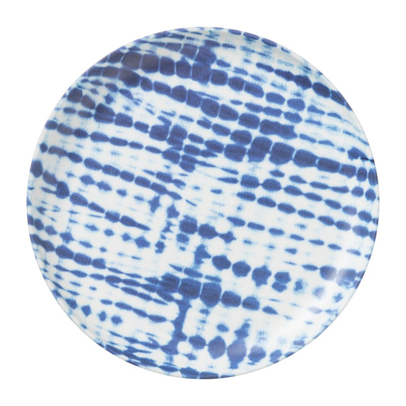 Ontbijtbord Santorini tie dye - wit/blauw- ø21 cm