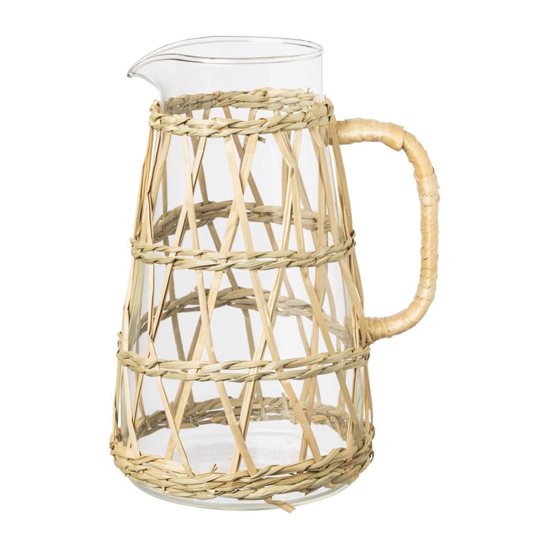 Schenkkan met riet - glas/riet - 1.6 liter