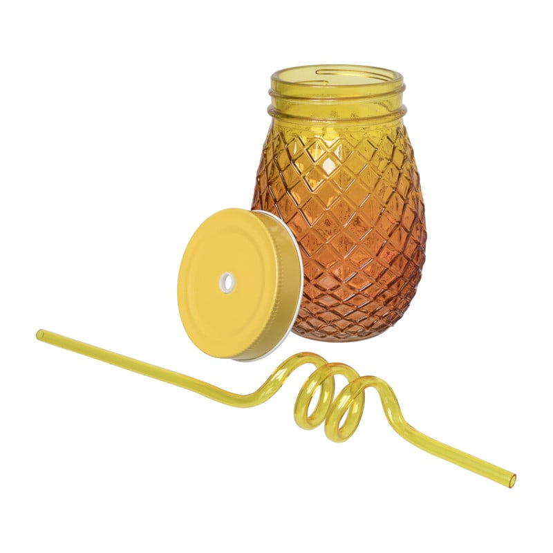 Mason jar tropical - rood/geel - ø8x14 cm