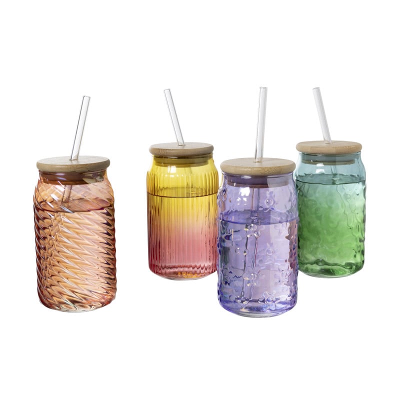 Mason jar iriserend - oranje - ø7.5x14 cm