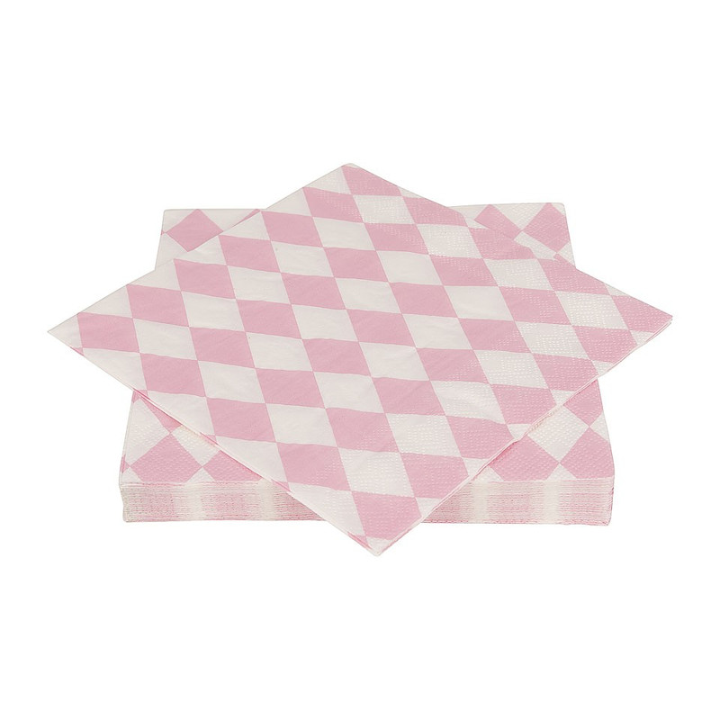 Servetten pastelkleuren - ruit roze/wit  - set van 20