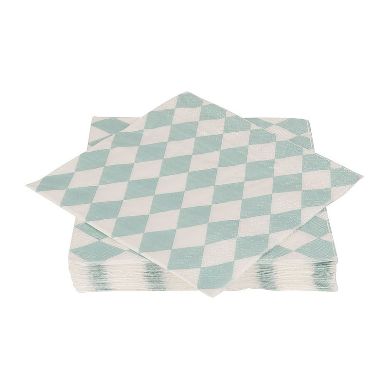 Servetten pastelkleuren - ruit mint groen/wit - set van 20