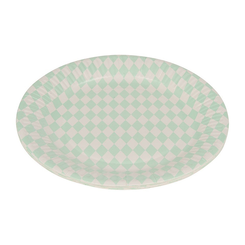 Bordjes pastelkleuren 22 cm - ruit mint groen - set van 8 