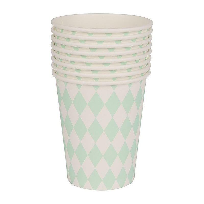 Bekertjes pastelkleuren - ruit mint groen - set van 8