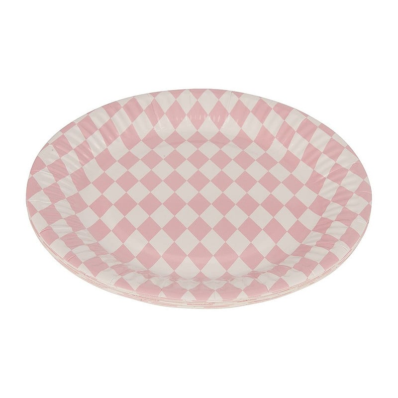 Bordjes pastelkleuren 18 cm - ruit roze - set van 8