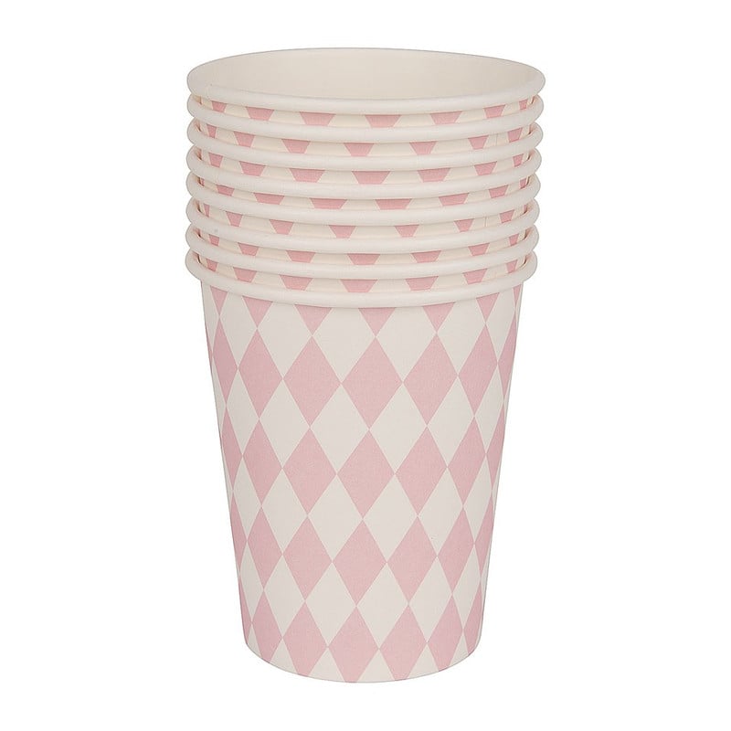 Bekertjes pastelkleuren - ruit roze - set van 8 