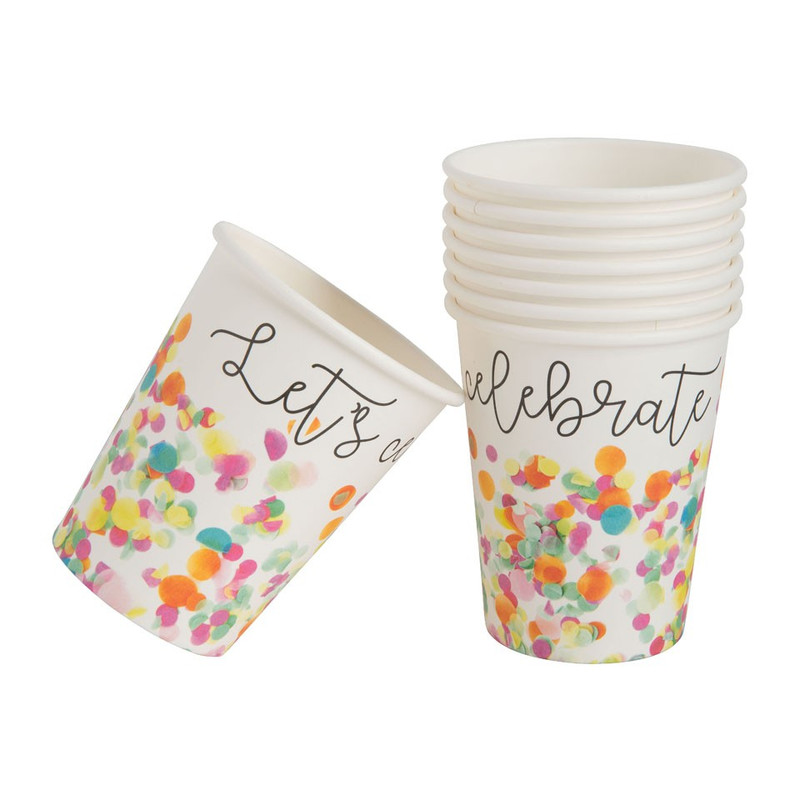 Bekers let's celebrate - kleurrijk - set van 8