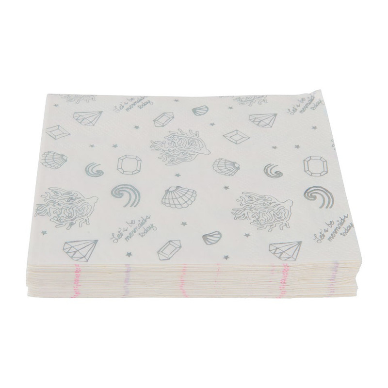 Servetten mermaid - set van 16 - 12.5x12.5 cm