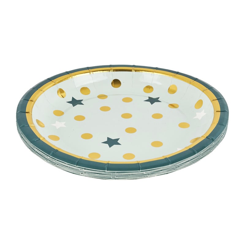 Bord - ⌀18 cm -  groen/goud - set van 8