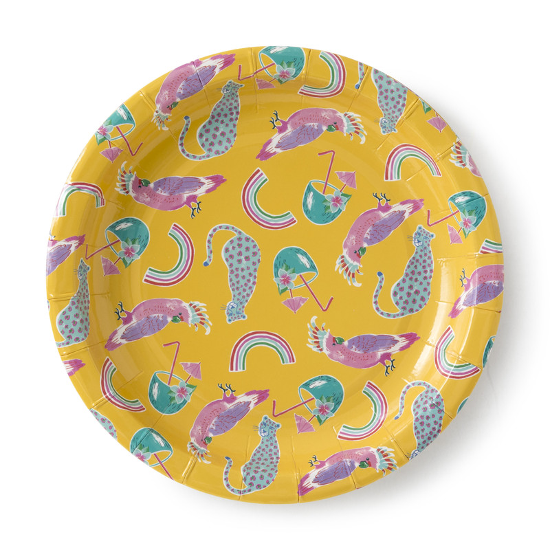 Bord kaketoe/leopard - ⌀18 cm - set van 8