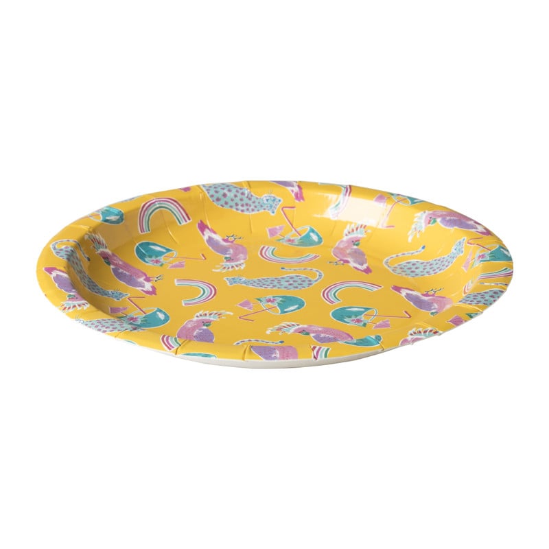 Bord kaketoe/leopard - ⌀18 cm - set van 8