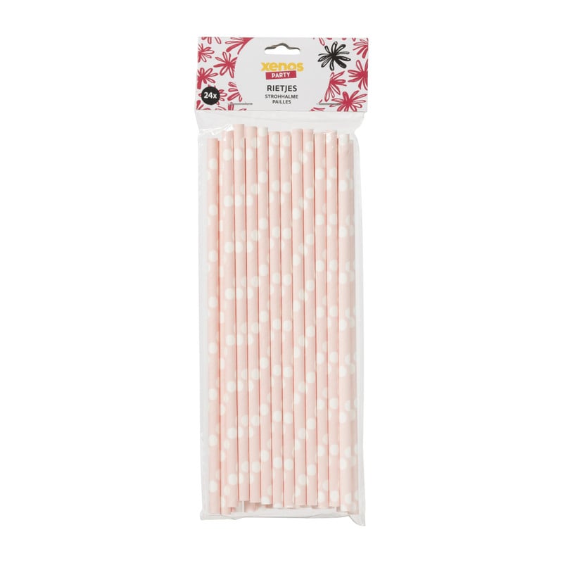 Papiere rietjes - roze - 24 stuks