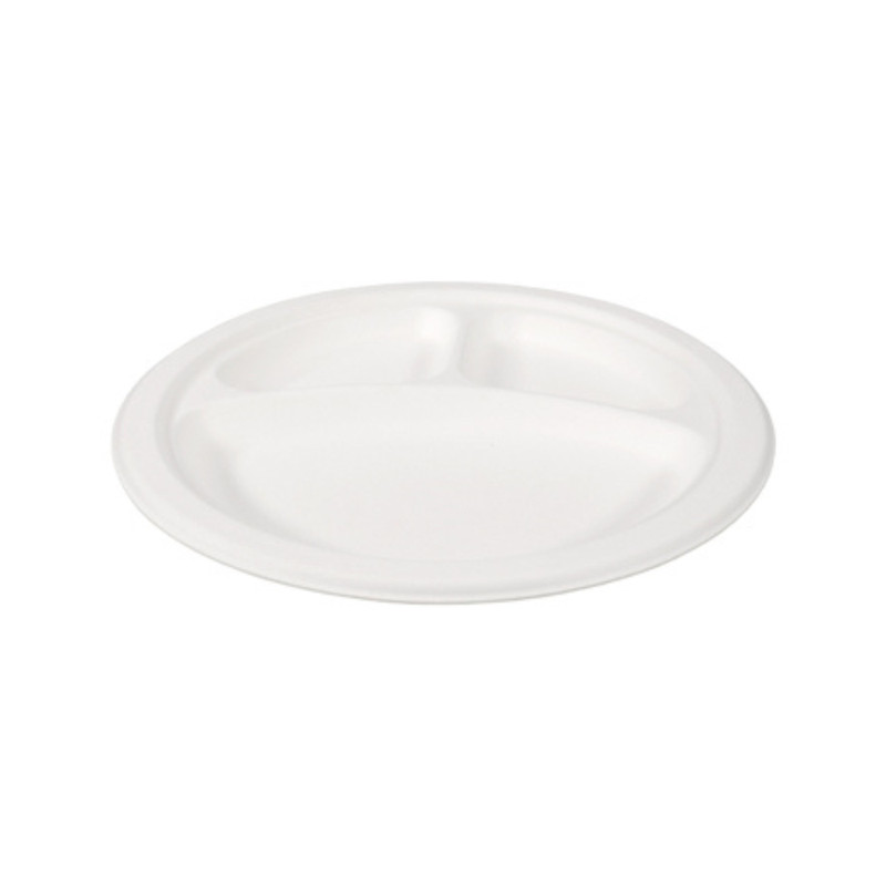 Borden bagasse met 3 vakken - set van 12 - ø26 cm