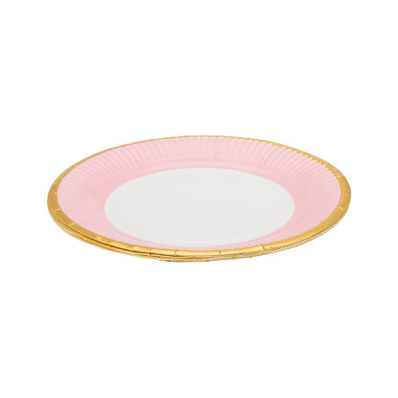 Bord - roze en gouden rand - set van 6