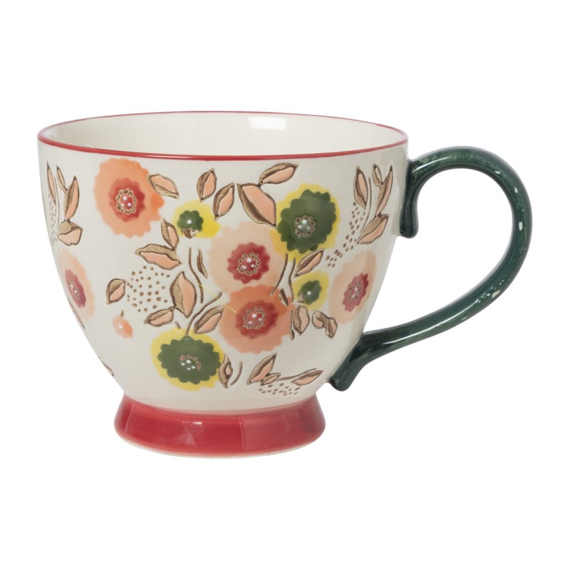 Mok bloemen - wit/oranje- 350 ml 
