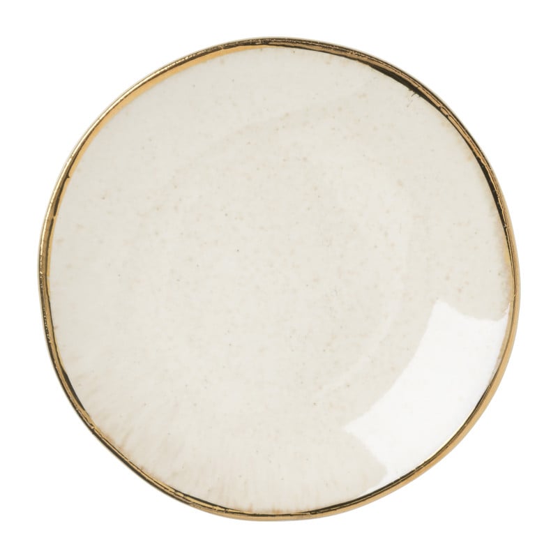 Schoteltje met gouden rand - beige - ø9 cm 