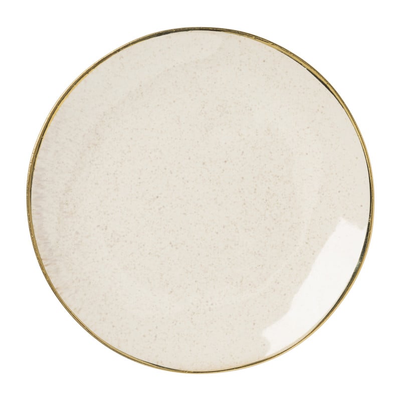 Gebaksbordje met gouden rand - beige - ø15 cm 