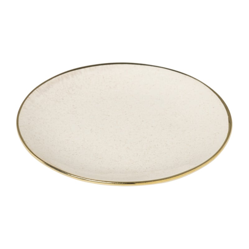 Gebaksbordje met gouden rand - beige - ø15 cm 