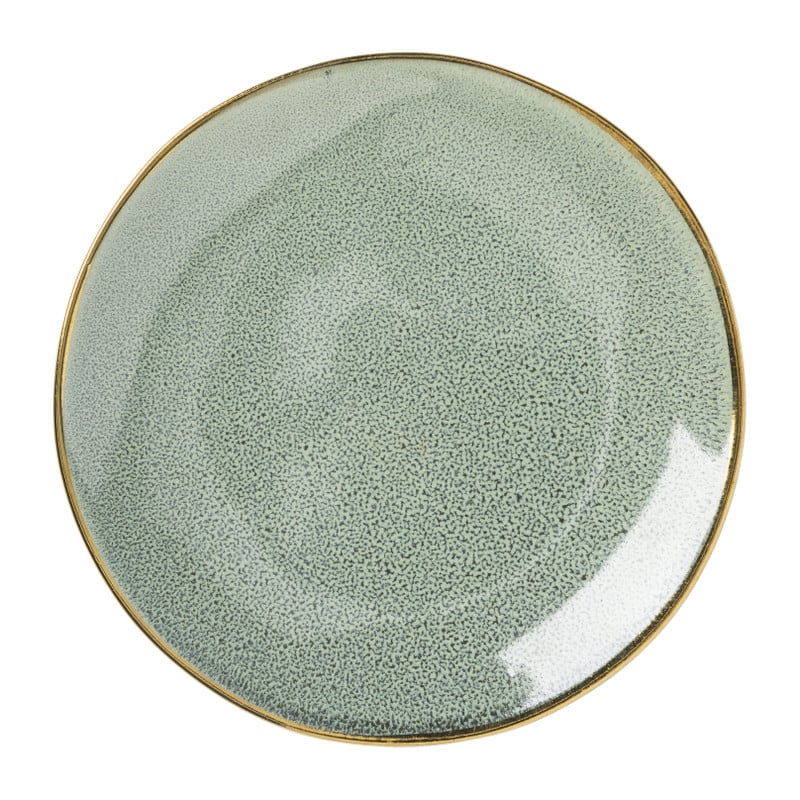 Gebaksbordje met gouden rand - groen - ø15 cm 