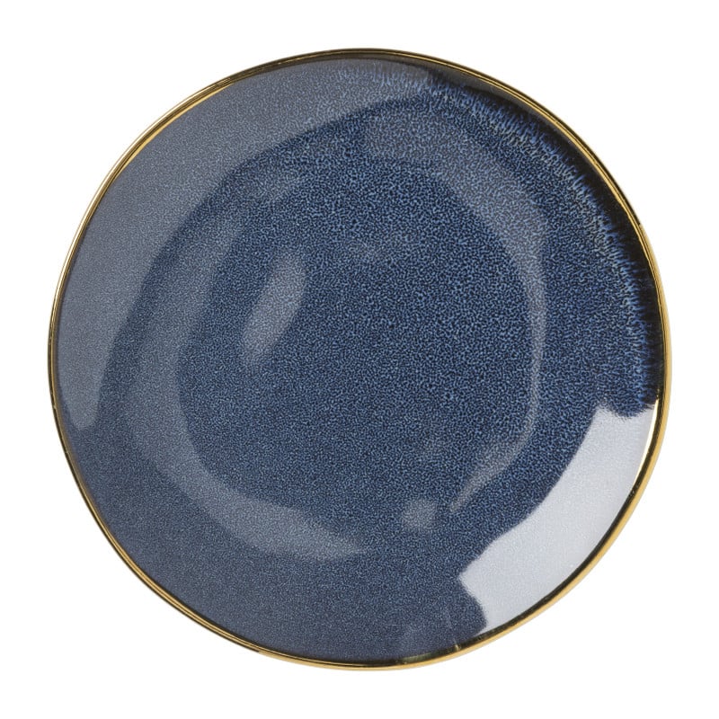 Gebaksbordje met gouden rand - donkerblauw - ø15 cm 