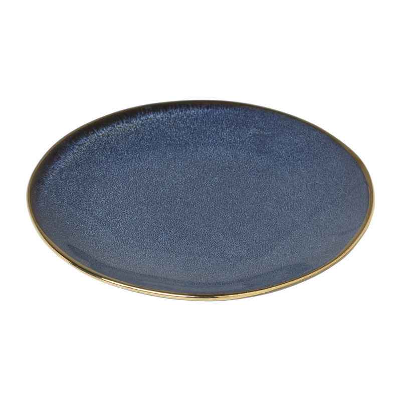 Gebaksbordje met gouden rand - donkerblauw - ø15 cm 