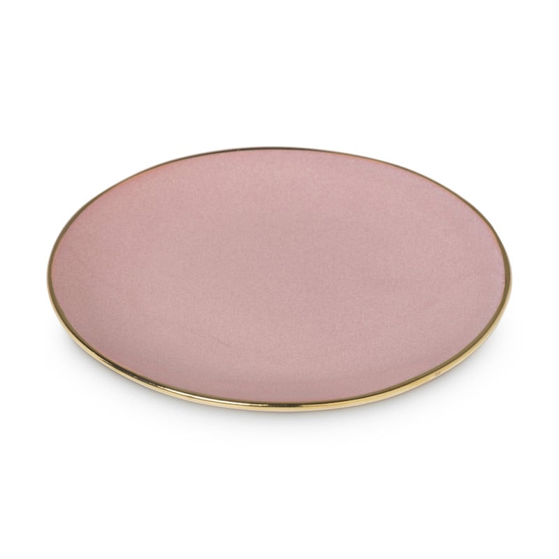 Gebaksbordje met gouden rand - roze - ø15 cm 