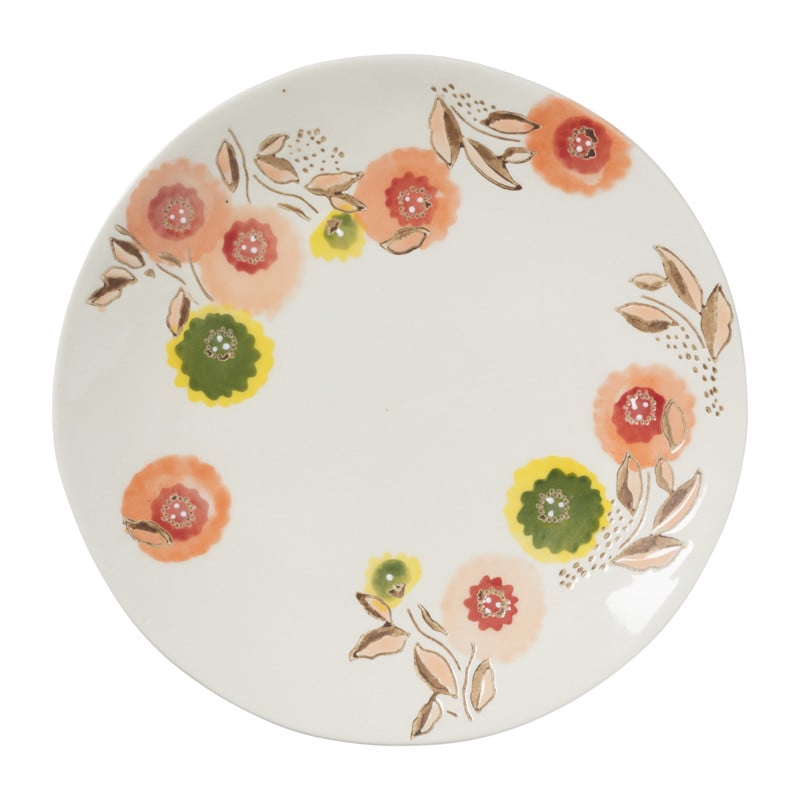 Gebaksbordje bloemen - wit/oranje - ø15 cm