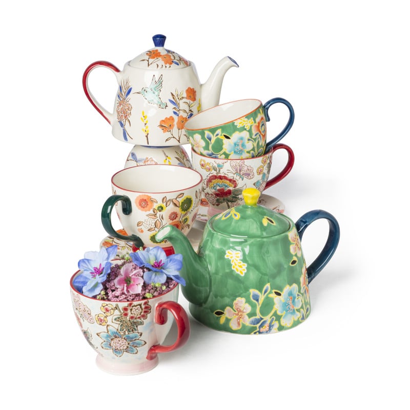 Theepot bloemen en vogel - multikleur - 750 ml 