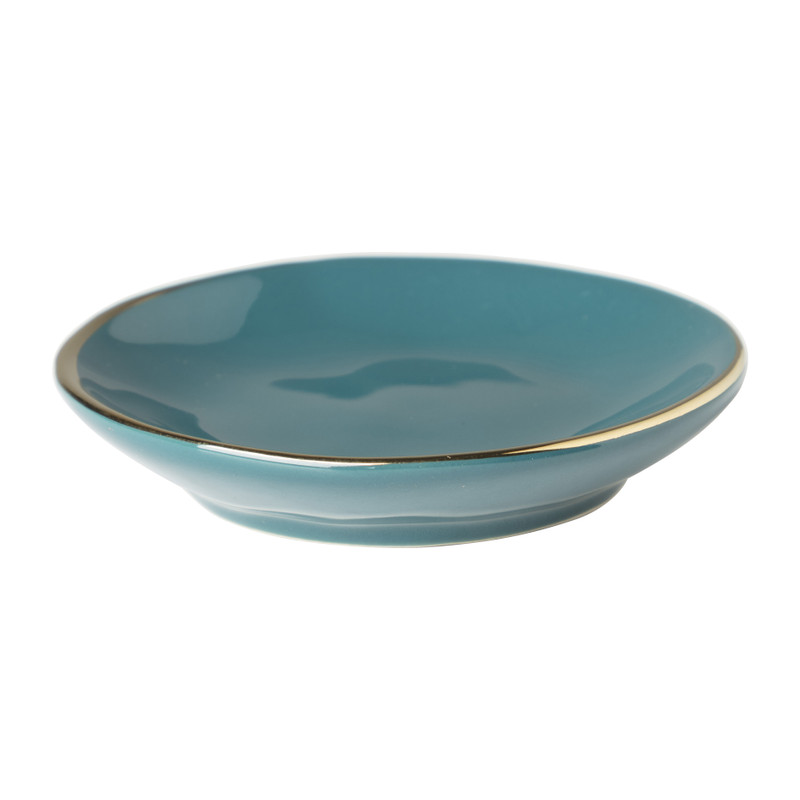 Schoteltje met gouden rand - blauw -  ⌀9 cm